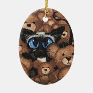 Siamese Cat Teddy Bear Hug by BiHrLe Ceramic Tree Decoration