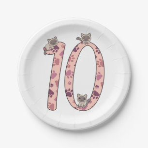 Siamese Cat Tenth Birthday For Kids Cats Paper Pla Paper Plate