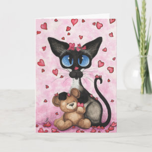 Siamese Cat Valentine Be Mine Bear by BiHrLe Holiday Card