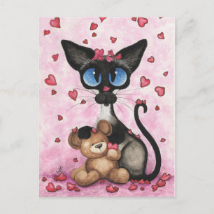 Siamese Cat Valentine Be Mine Bear by BiHrLe Holiday Postcard