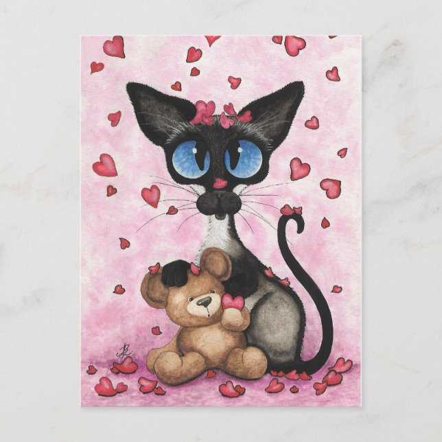 Siamese Cat Valentine Be Mine Bear by BiHrLe Holiday Postcard (Front)
