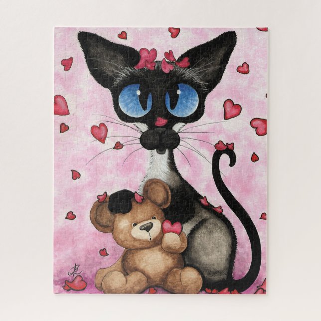 Siamese Cat Valentines Day by Bihrle Jigsaw Puzzle (Vertical)