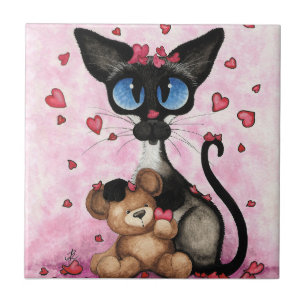 Siamese Cat Valentines Day by Bihrle Tile