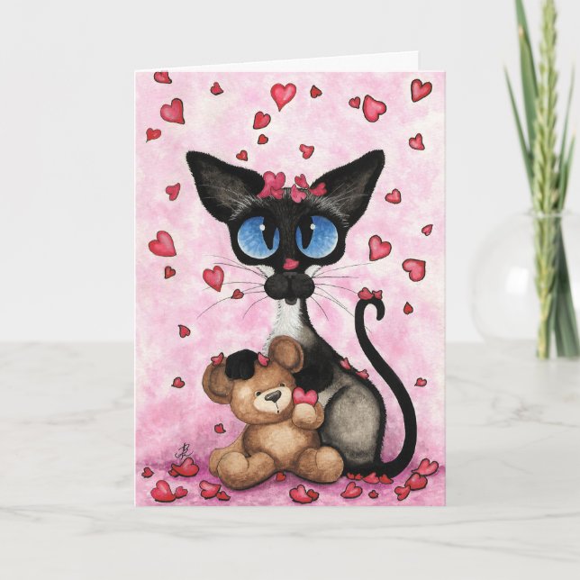Siamese Cat Valentines Day Greeting Card by Bihrle (Front)