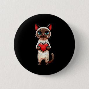 Siamese Cat Valentines Heart Lover Funny Boys Girl 6 Cm Round Badge