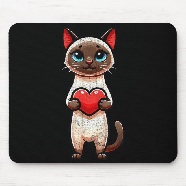 Siamese Cat Valentines Heart Lover Funny Boys Girl Mouse Mat (Front)