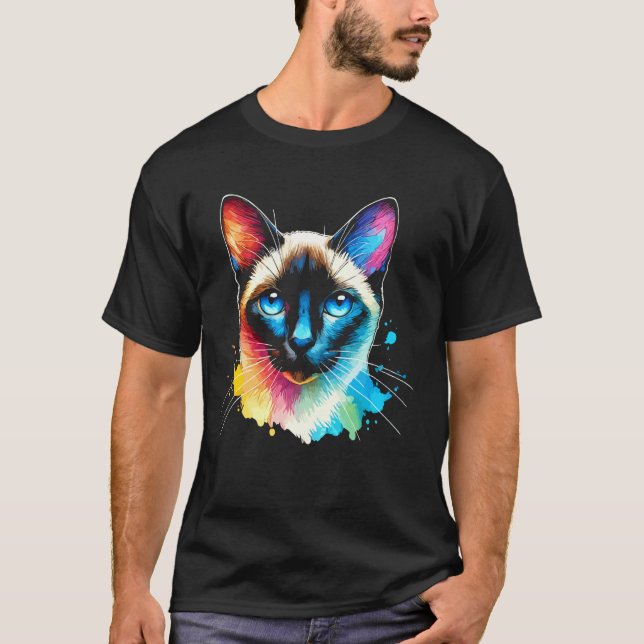 Siamese Cat Vibrant Splash Colourful T-Shirt (Front)