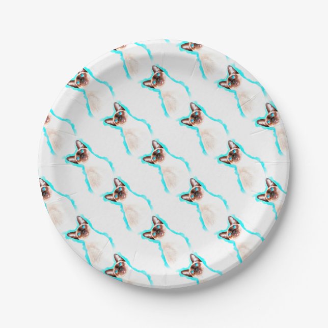 Siamese Cat Watercolor Art Paper Plate (Front)