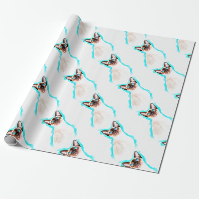 Siamese Cat Watercolor Art Wrapping Paper (Unrolled)