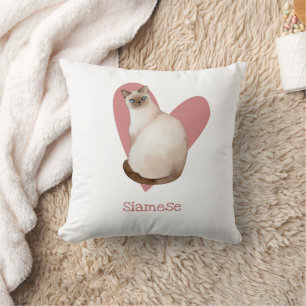 Siamese Cat Watercolor Kitty Pink Heart Cushion