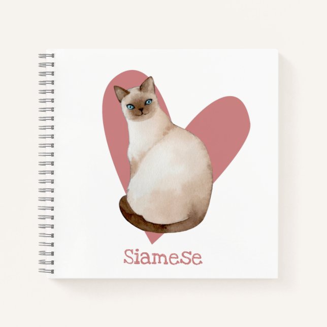 Siamese Cat Watercolor Kitty Pink Heart Journal (Front)