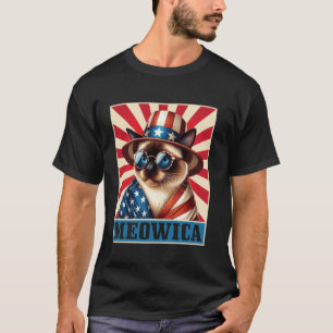 Siamese Cat Wear US Flag Wide-brimmed Hat Sunglass T-Shirt