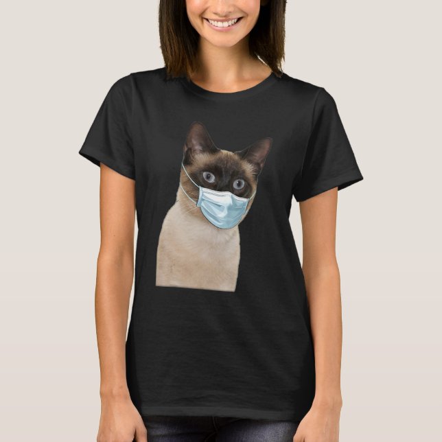 Siamese Cat Wearing Cat Face Mask Love Siamese 1 T-Shirt (Front)