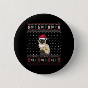 Siamese Cat Wearing Santa Hat Ugly Xmas Cat Lovers 6 Cm Round Badge