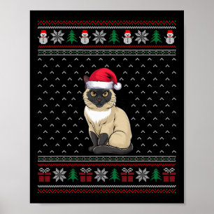 Siamese Cat Wearing Santa Hat Ugly Xmas Cat Lovers Poster