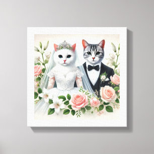 Siamese Cat Wedding Couple Canvas Print
