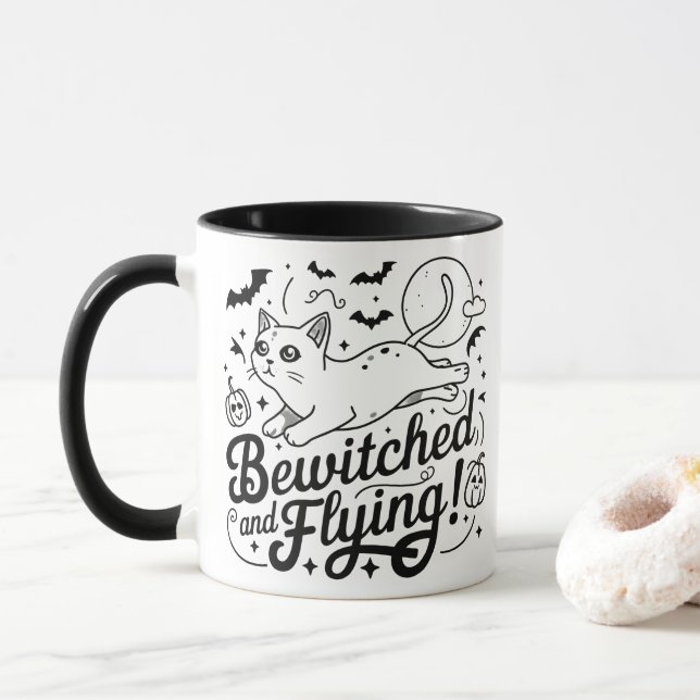 Siamese cat Whispers: Magic in halloween Night Mug (With Donut)