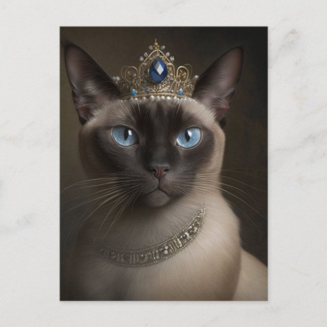 Siamese Cat With A Crown and Necklace Postcard (Front)