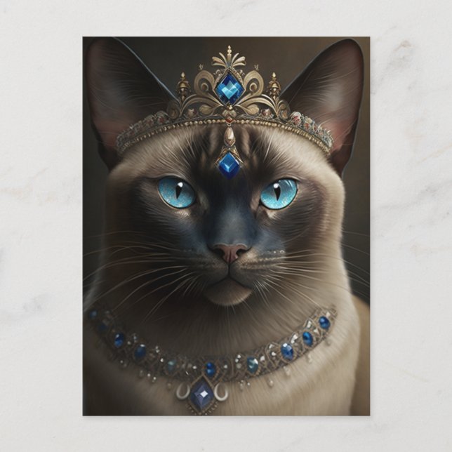 Siamese Cat With A Jewelled Crown and Necklace Postcard (Front)