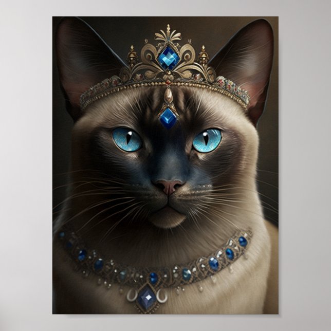 Siamese Cat With A Jewelled Crown and Necklace Poster (Front)