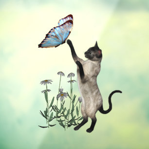 Siamese Cat With Blue Butterfly Animal Window Cling