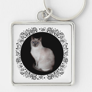 Siamese Cat with Blue Eyes Key Ring