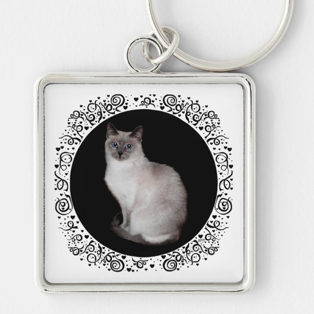 Siamese Cat with Blue Eyes Key Ring (Front)