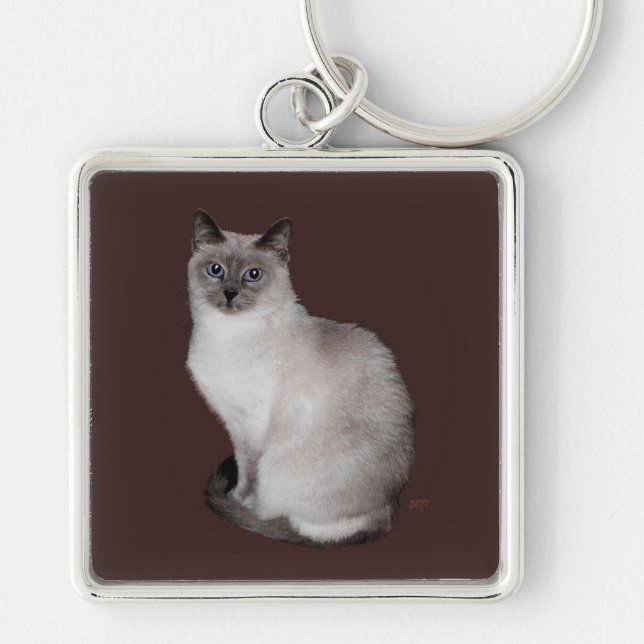 Siamese Cat with Blue Eyes Key Ring (Front)