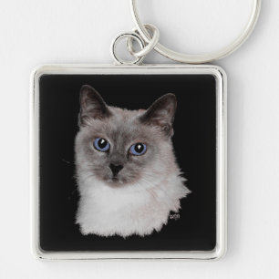 Siamese Cat with Blue Eyes Key Ring
