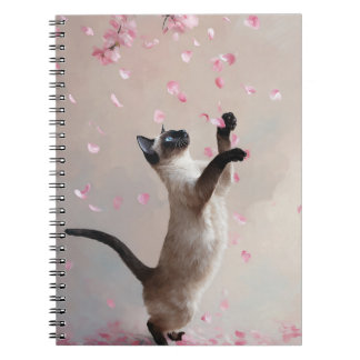 Siamese Cat with Cherry Blossoms Spiral Notebook
