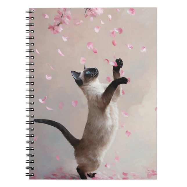 Siamese Cat with Cherry Blossoms Spiral Notebook (Front)