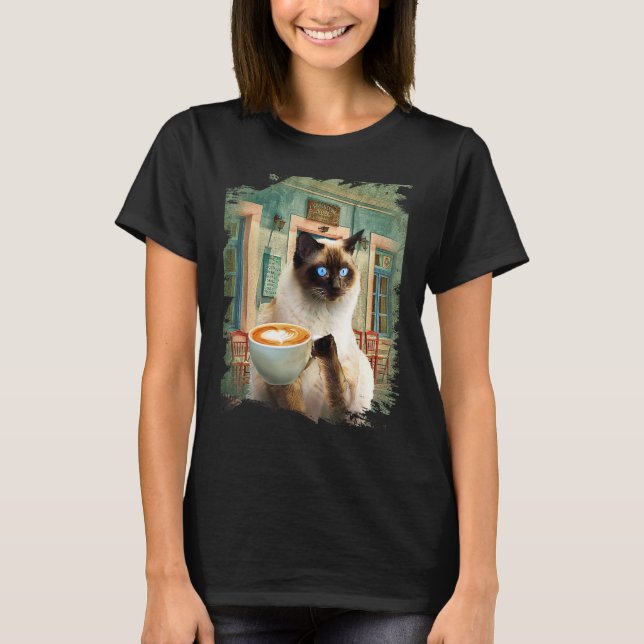 Siamese Cat with Coffee T-Shirt (Front)