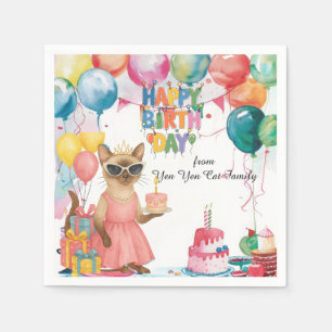 Siamese Cat with Happy Birthday Saying Napkin