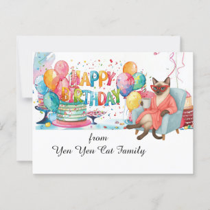 Siamese Cat with Happy Birthday Saying Postcard