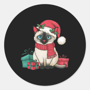Siamese Cat Xmas Holiday Santa Siamese Cat Christm Classic Round Sticker