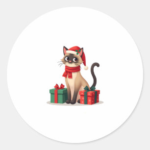 Siamese Cat Xmas Holiday Santa Siamese Cat Christm Classic Round Sticker