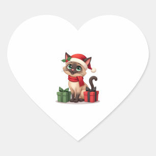 Siamese Cat Xmas Holiday Santa Siamese Cat Christm Heart Sticker
