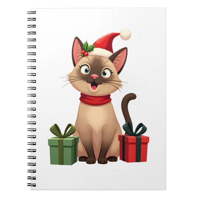 Siamese Cat Xmas Holiday Santa Siamese Cat Christm Notebook (Front)