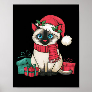Siamese Cat Xmas Holiday Santa Siamese Cat Christm Poster