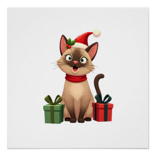 Siamese Cat Xmas Holiday Santa Siamese Cat Christm Poster