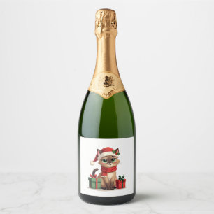 Siamese Cat Xmas Holiday Santa Siamese Cat Christm Sparkling Wine Label