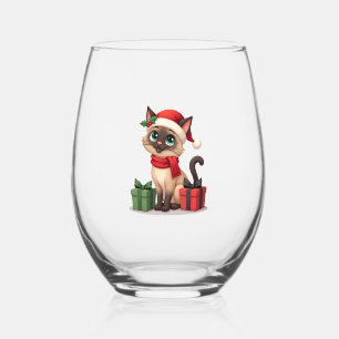 Siamese Cat Xmas Holiday Santa Siamese Cat Christm Stemless Wine Glass