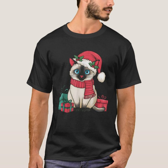 Siamese Cat Xmas Holiday Santa Siamese Cat Christm T-Shirt (Front)