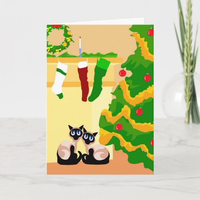 Siamese Cats Christmas Holiday Card (Front)