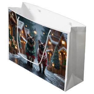 Siamese Cats Christmas Snow Holiday Large Gift Bag