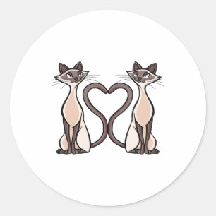 Siamese cats heart classic round sticker