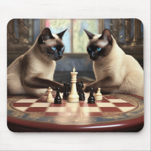 Siamese Cats Playing Chess Mouse Mat