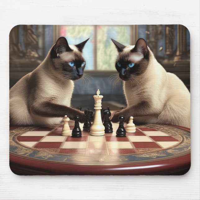 Siamese Cats Playing Chess Mouse Mat (Front)