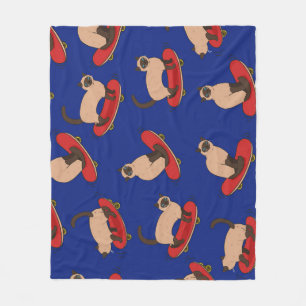 Siamese Cats Skateboards: Vintage Pattern Fleece Blanket