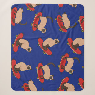 Siamese Cats Skateboards: Vintage Pattern Sherpa Blanket